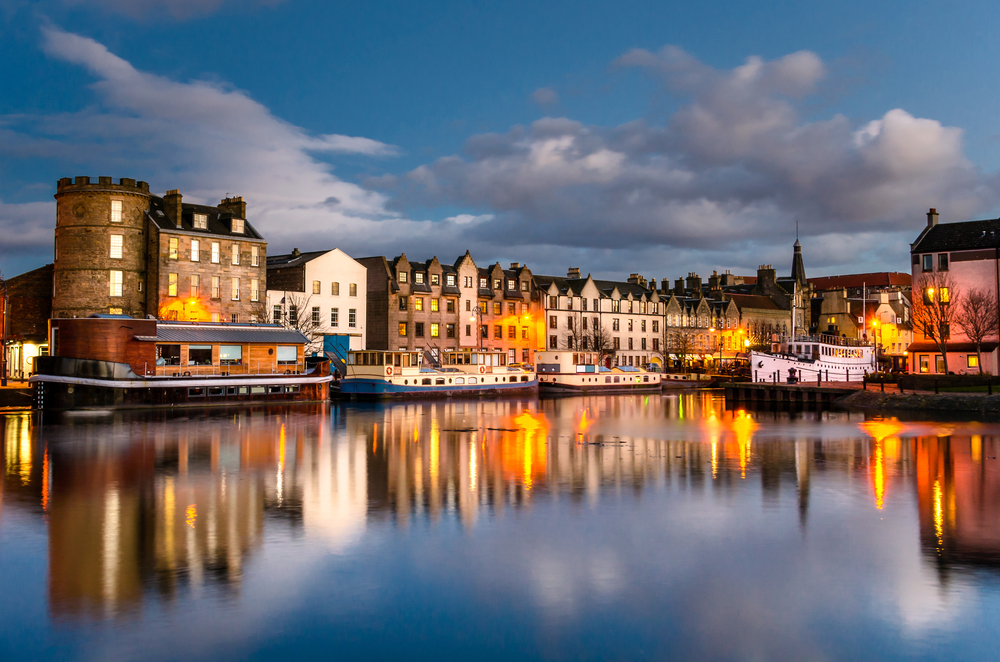 Old,Leith,Docks,At,Dusk,And,Reflection,In,Water.,Edinburgh,