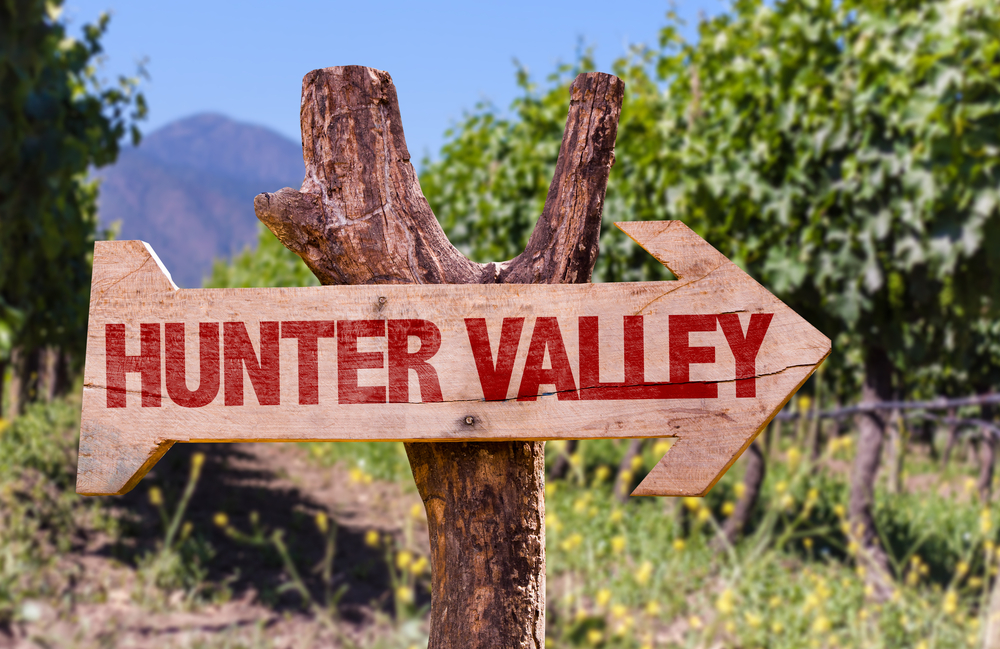 Hunter,Valley,Wooden,Sign,With,Winery,Background